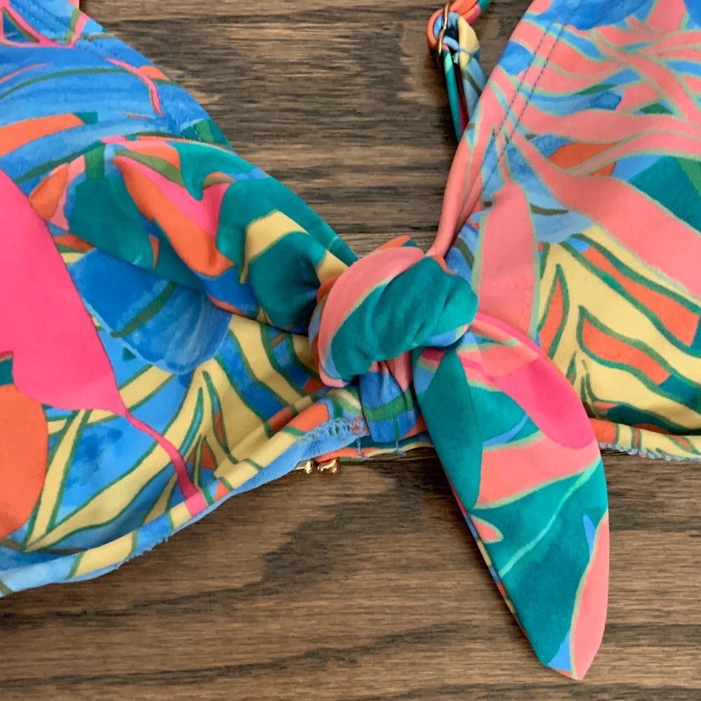 Kona Sol Blue Tropical Floral Print Tie Front Bikini Set - Picture 4 of 10